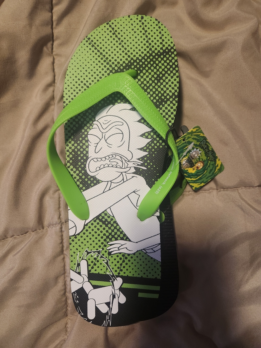 Rick and Morty Green Graphic Flip-Flops - Men's Sandals